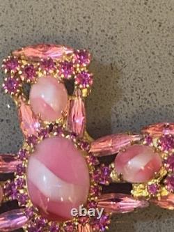 VTg Alice Caviness Pink White Swirl Rhinestone Cross Brooch Pin Pendant 4T