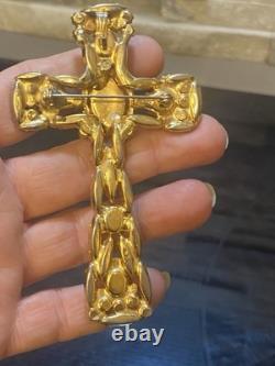 VTg Alice Caviness Pink White Swirl Rhinestone Cross Brooch Pin Pendant 4T