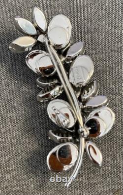 Vendome Signed Austrian Crystal Leaf Brooch Pendant Blues Rhinestone Vintage