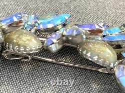 Vendome Signed Austrian Crystal Leaf Brooch Pendant Blues Rhinestone Vintage