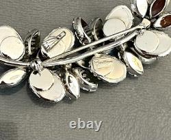 Vendome Signed Austrian Crystal Leaf Brooch Pendant Blues Rhinestone Vintage