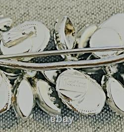 Vendome Signed Austrian Crystal Leaf Brooch Pendant Blues Rhinestone Vintage