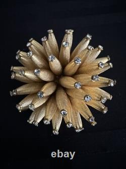 Vendome Vintage Brooch Sea Urchin Anemone Gold Tone Rhinestone 1960's