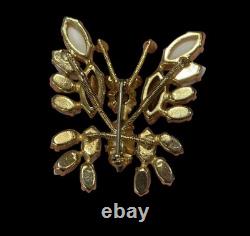 Verified Schreiner White Milk Glass Butterfly Trembler Brooch Unsigned Vintage