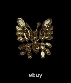 Verified Schreiner White Milk Glass Butterfly Trembler Brooch Unsigned Vintage