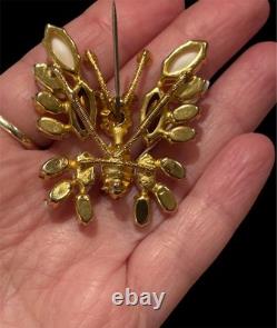 Verified Schreiner White Milk Glass Butterfly Trembler Brooch Unsigned Vintage