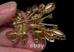 Verified Schreiner White Milk Glass Butterfly Trembler Brooch Unsigned Vintage