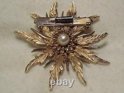 Very RARE Vtg. Marcel Boucher 2 Two Sided Pin Rhinestones Pearl Signed Brooch
