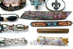 Victorian Art Deco Vintage Brooch Lot 36 Pins Hair Lingerie Jabot MOP Abalone