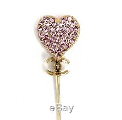 Vintage 14K Chanel Heart rhinestone pink gradient pin brooch