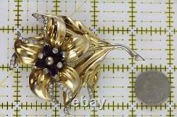 Vintage 1930 40's Big Flower Gold Rhinestone Crystal Brooch Pin Unsigned Retro