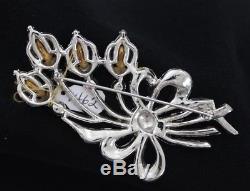Vintage 1930's-40's CORO Rhodium Crystal Rhinestones Flower Spray Brooch Bling