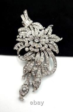 Vintage 1930s-1940s Trifari Alfred Philippe Rhinestone Flower Fur Clip Brooch