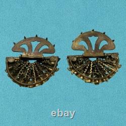 Vintage 1930s? Czech MOLDED Glass ART DECO Dress Clip Brooch Brass Filigree