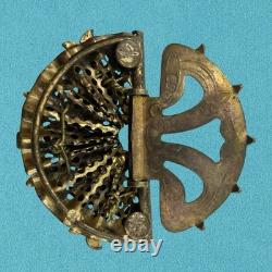 Vintage 1930s? Czech MOLDED Glass ART DECO Dress Clip Brooch Brass Filigree