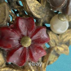 Vintage 1930s? Czech MOLDED Glass ART DECO Dress Clip Brooch Brass Filigree