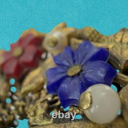 Vintage 1930s? Czech MOLDED Glass ART DECO Dress Clip Brooch Brass Filigree