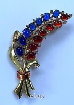 Vintage 1930s Poured Glass Vermeil Unsigned Designer Floral Spray Brooch