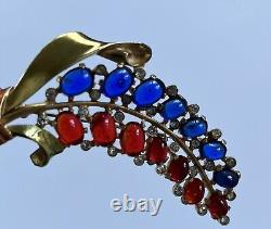 Vintage 1930s Poured Glass Vermeil Unsigned Designer Floral Spray Brooch