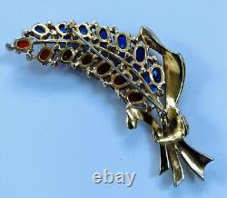 Vintage 1930s Poured Glass Vermeil Unsigned Designer Floral Spray Brooch