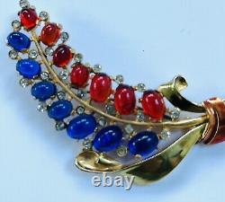 Vintage 1930s Poured Glass Vermeil Unsigned Designer Floral Spray Brooch