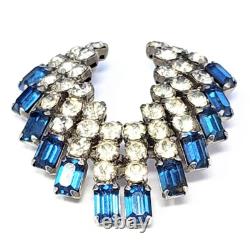 Vintage 1930s SCHOFFEL Signed AUSTRIAN CRYSTAL Clear & Blue RHINESTONE Brooch
