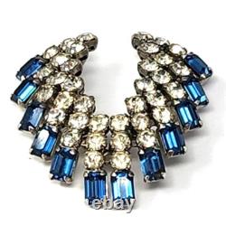 Vintage 1930s SCHOFFEL Signed AUSTRIAN CRYSTAL Clear & Blue RHINESTONE Brooch