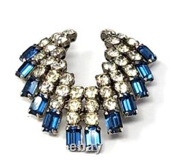Vintage 1930s SCHOFFEL Signed AUSTRIAN CRYSTAL Clear & Blue RHINESTONE Brooch