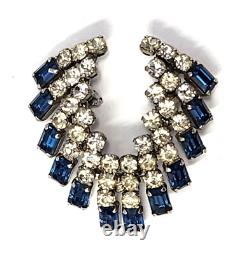 Vintage 1930s SCHOFFEL Signed AUSTRIAN CRYSTAL Clear & Blue RHINESTONE Brooch