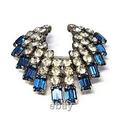 Vintage 1930s SCHOFFEL Signed AUSTRIAN CRYSTAL Clear & Blue RHINESTONE Brooch