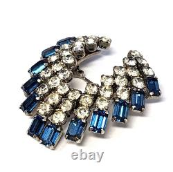 Vintage 1930s SCHOFFEL Signed AUSTRIAN CRYSTAL Clear & Blue RHINESTONE Brooch