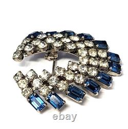 Vintage 1930s SCHOFFEL Signed AUSTRIAN CRYSTAL Clear & Blue RHINESTONE Brooch