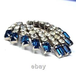 Vintage 1930s SCHOFFEL Signed AUSTRIAN CRYSTAL Clear & Blue RHINESTONE Brooch