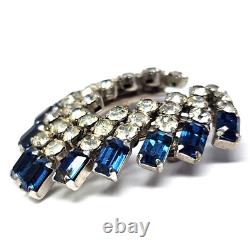 Vintage 1930s SCHOFFEL Signed AUSTRIAN CRYSTAL Clear & Blue RHINESTONE Brooch