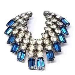 Vintage 1930s SCHOFFEL Signed AUSTRIAN CRYSTAL Clear & Blue RHINESTONE Brooch