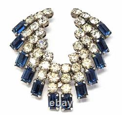 Vintage 1930s SCHOFFEL Signed AUSTRIAN CRYSTAL Clear & Blue RHINESTONE Brooch