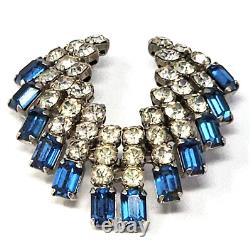 Vintage 1930s SCHOFFEL Signed AUSTRIAN CRYSTAL Clear & Blue RHINESTONE Brooch