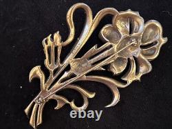 Vintage 1940's ESTATE SIGNED STARET Rhinestones Gold Flower Floral Brooch Pin