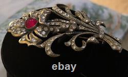 Vintage 1940's ESTATE SIGNED STARET Rhinestones Gold Flower Floral Brooch Pin
