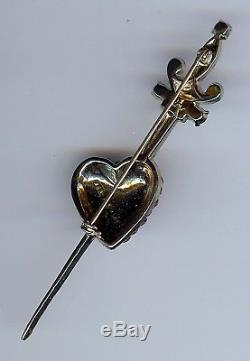 Vintage 1940's Rhinestone Dagger Sword Through Heart Pin Brooch