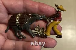 Vintage 1940s Bauman-Massa Enamel Rhinestone Stubborn Donkey Mexican Pin Brooch
