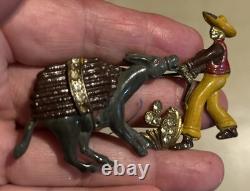 Vintage 1940s Bauman-Massa Enamel Rhinestone Stubborn Donkey Mexican Pin Brooch