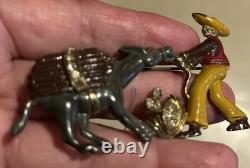 Vintage 1940s Bauman-Massa Enamel Rhinestone Stubborn Donkey Mexican Pin Brooch
