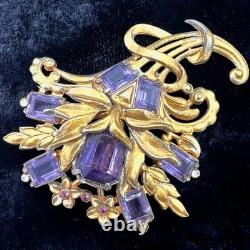 Vintage 1940s Purple Glass Cornucopia Floral Spray Brooch