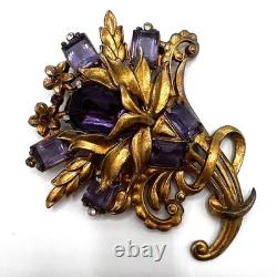Vintage 1940s Purple Glass Cornucopia Floral Spray Brooch