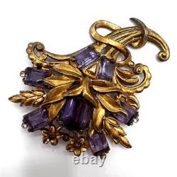 Vintage 1940s Purple Glass Cornucopia Floral Spray Brooch