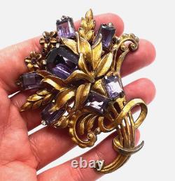 Vintage 1940s Purple Glass Cornucopia Floral Spray Brooch