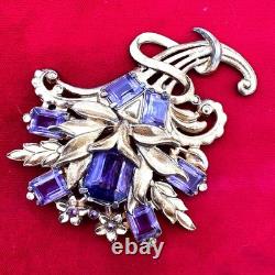 Vintage 1940s Purple Glass Cornucopia Floral Spray Brooch