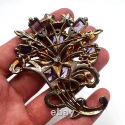 Vintage 1940s Purple Glass Cornucopia Floral Spray Brooch