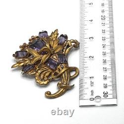 Vintage 1940s Purple Glass Cornucopia Floral Spray Brooch